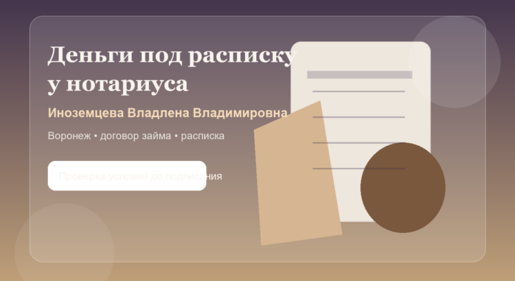 Деньги под расписку в Воронеже у нотариуса Иноземцева Владлена Владимировна