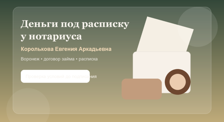 Оформить деньги под расписку в Воронеже у нотариуса Королькова Евгения Аркадьевна