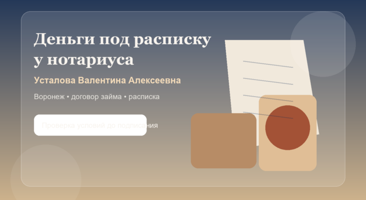 Где в Воронеже оформить расписку на деньги: нотариус Усталова Валентина Алексеевна